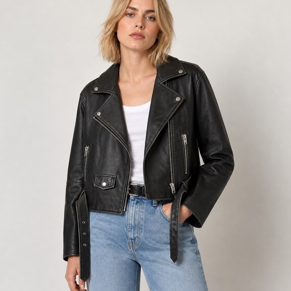 Blank NYC Jackets & Blazers - BLANK NYC Vegan Leather Moto Jacket with Belt